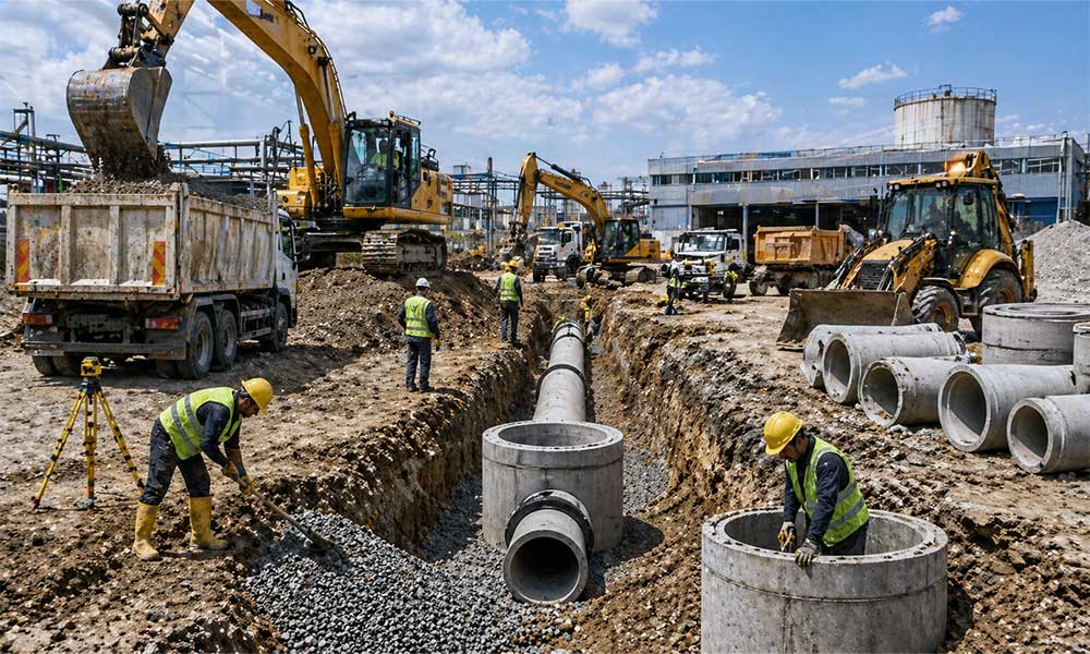endüstriyel altyapı kanalizasyon kazısı